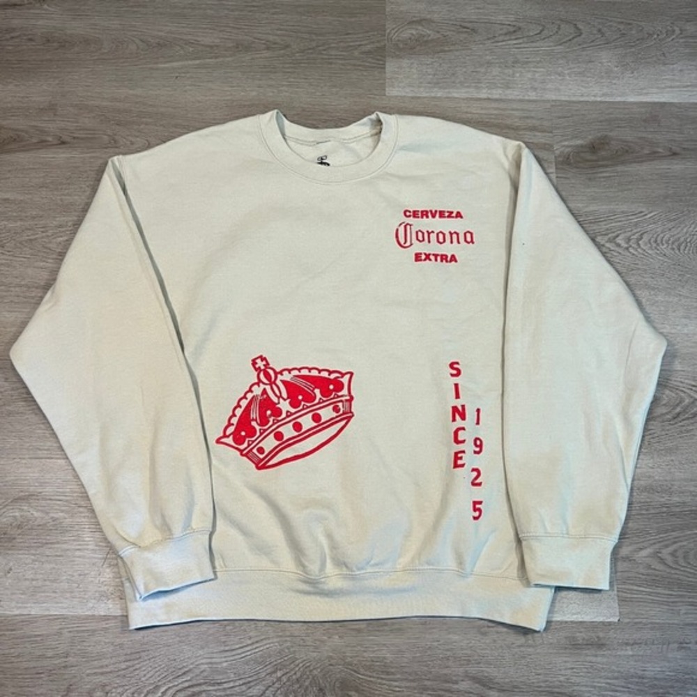 Corona Extra Cerveza Beer Sweater Mens‎ Size L Cream Color Streetwear